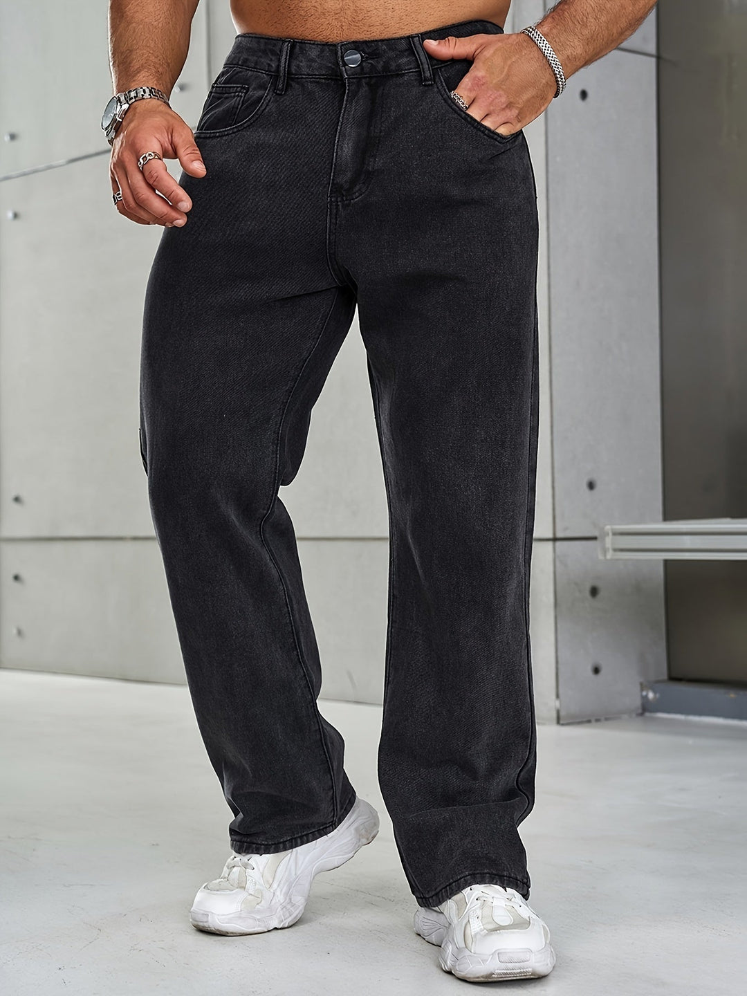 Jeans för män - Stretch - Raka ben - Loose Fit Jeans - Baggy Jeans-Eva Jonsson
