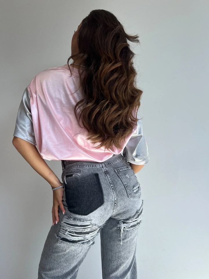 Jeans med hög midja | Slitna | Grå | Jeans med Raka Ben | Damjeans-Eva Jonsson