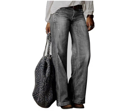Jeans med vida ben | Normal midja | Bekväm | Jeans med lös passform | Jeans för kvinnor-Eva Jonsson