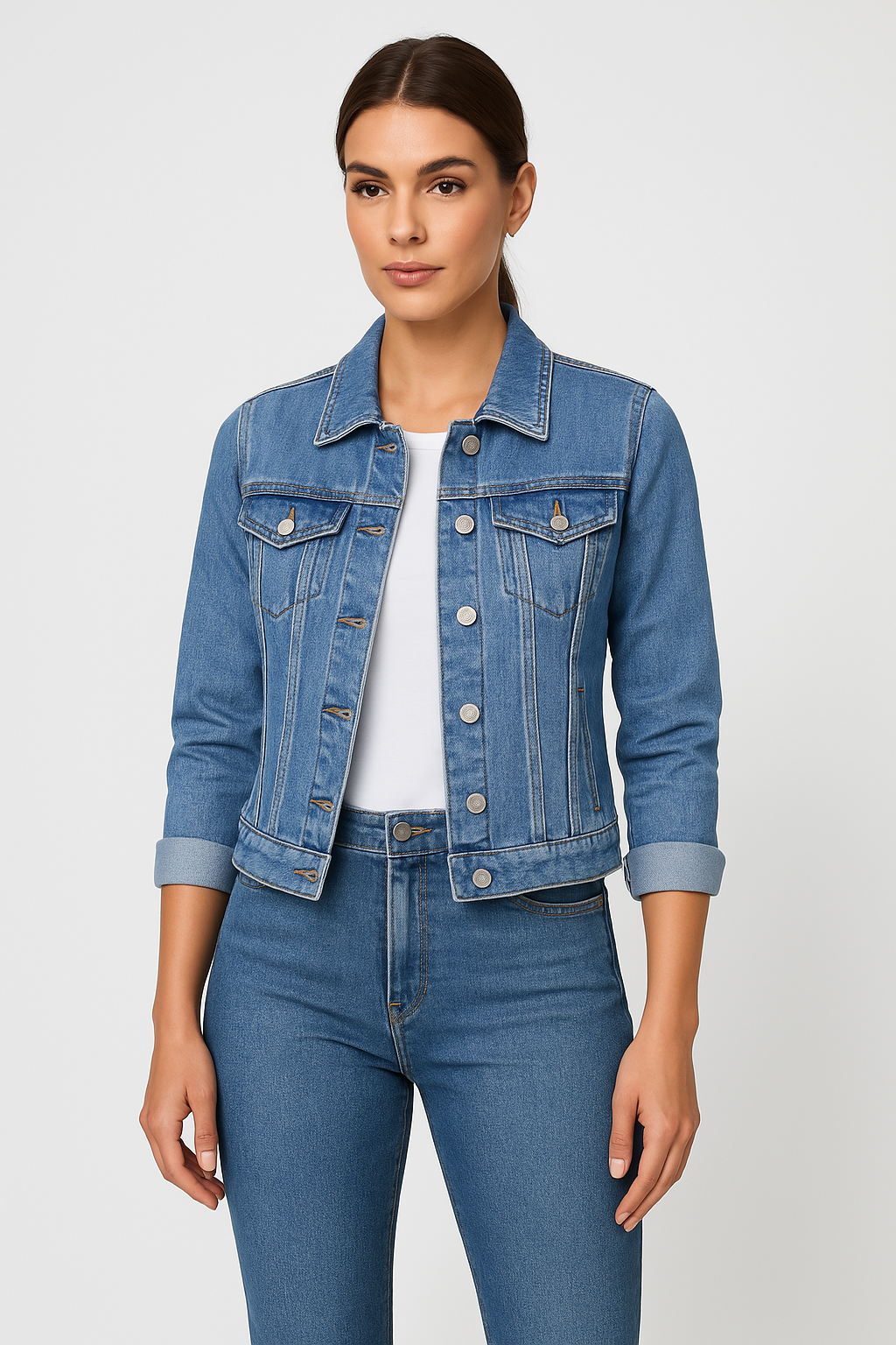 Jeansjacka - Klassisk kort slim fit jeansjacka för damer-Eva Jonsson