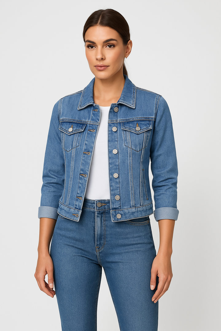 Jeansjacka - Klassisk kort slim fit jeansjacka för damer-Eva Jonsson
