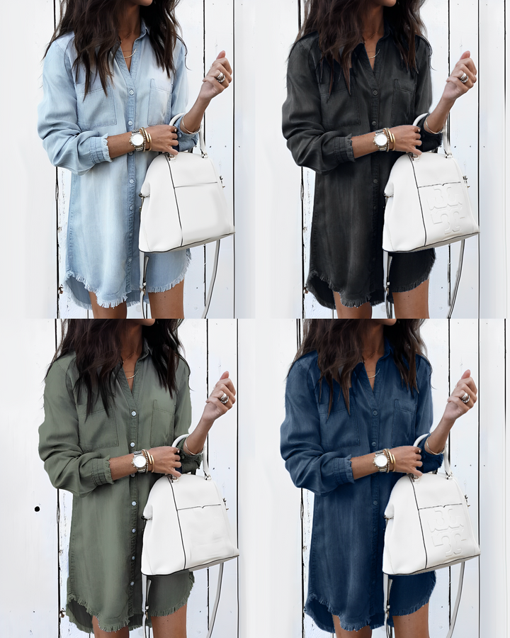 Jeanskjol - Knäppning - Långärmad - Skjortklänning - Kort klänning-Eva Jonsson