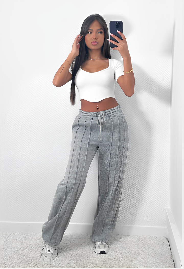 Joggers med vida ben - Elastisk midja - Dragsko - Joggers med öppna ben - Sweatpants för kvinnor-Eva Jonsson