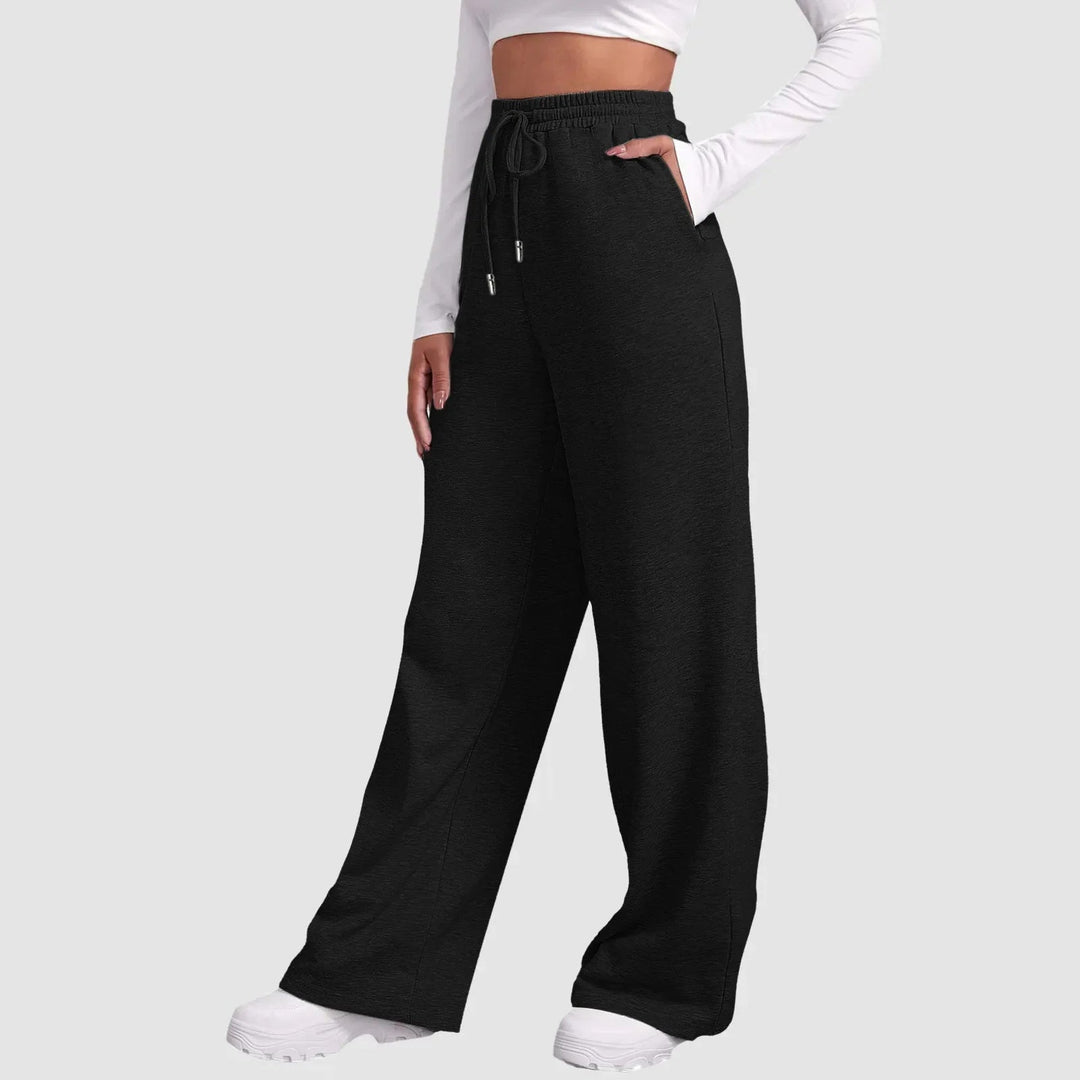 Joggers med vida ben | Elastisk midja | Dragsko | Sweatpants med vida ben | Dambyxor-Eva Jonsson