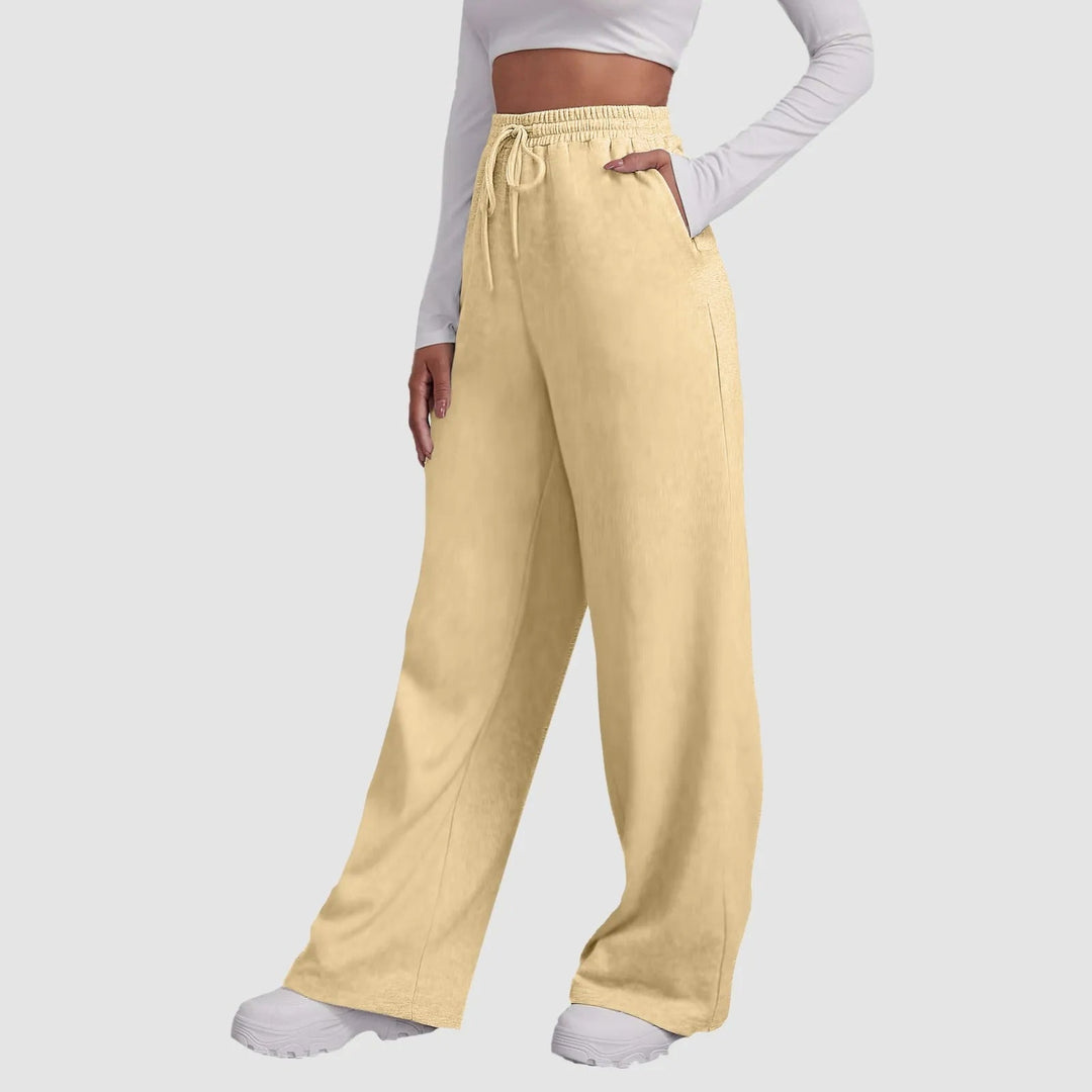Joggers med vida ben | Elastisk midja | Dragsko | Sweatpants med vida ben | Dambyxor-Eva Jonsson