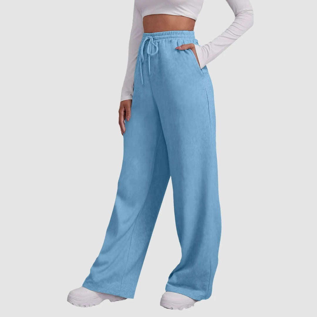 Joggers med vida ben | Elastisk midja | Dragsko | Sweatpants med vida ben | Dambyxor-Eva Jonsson