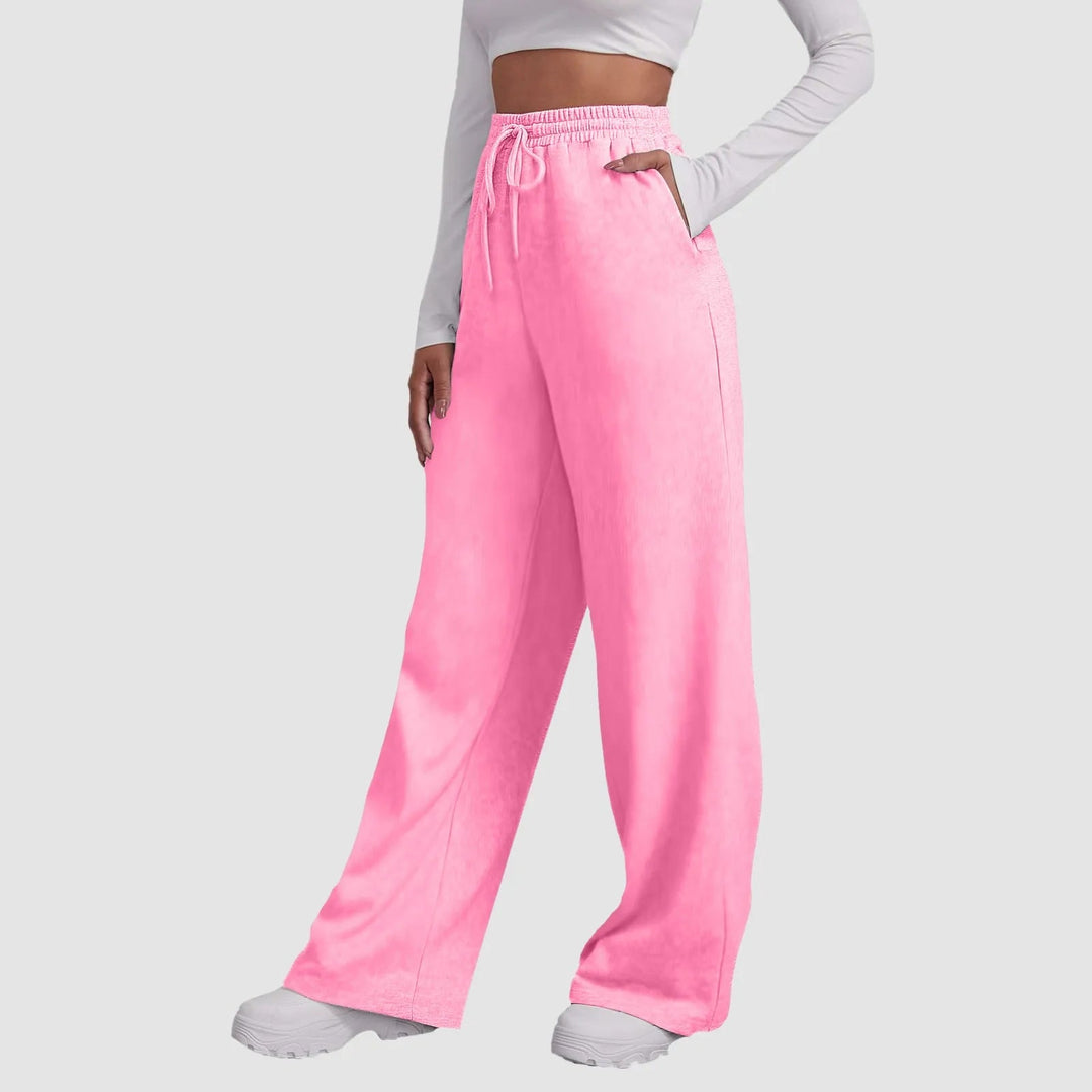 Joggers med vida ben | Elastisk midja | Dragsko | Sweatpants med vida ben | Dambyxor-Eva Jonsson