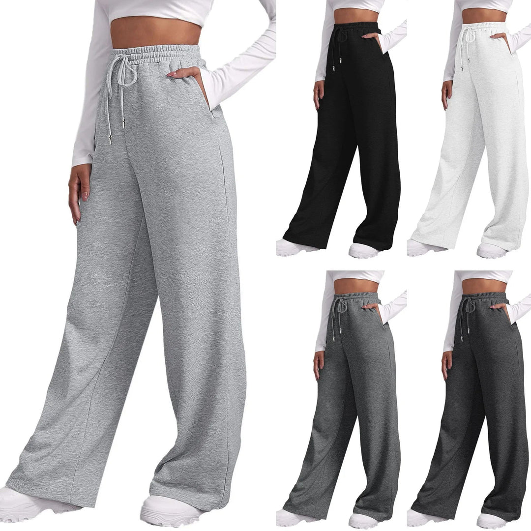 Joggers med vida ben | Elastisk midja | Dragsko | Sweatpants med vida ben | Dambyxor-Eva Jonsson