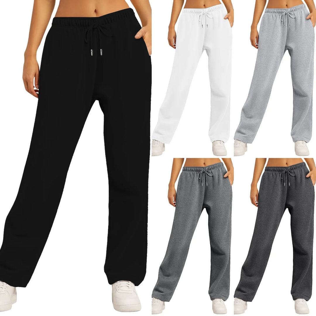 Joggers med vida ben | Elastisk midja | Dragsko | Sweatpants med vida ben | Dambyxor-Eva Jonsson