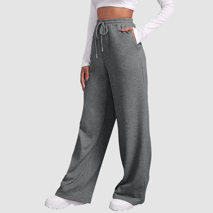 Joggers med vida ben | Elastisk midja | Dragsko | Sweatpants med vida ben | Dambyxor-Eva Jonsson