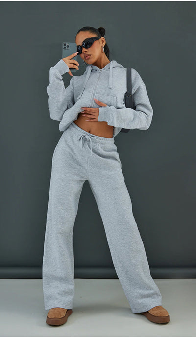 Joggers med vida ben | Elastisk midja | Dragsko | Sweatpants med vida ben | Dambyxor-Eva Jonsson