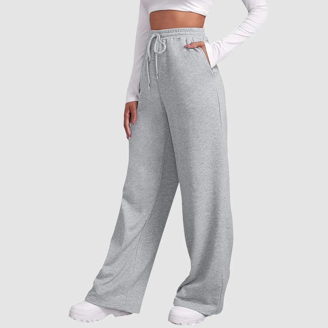 Joggingbyxor med vida ben – Dambyxor med elastisk midja och dragsko-Eva Jonsson