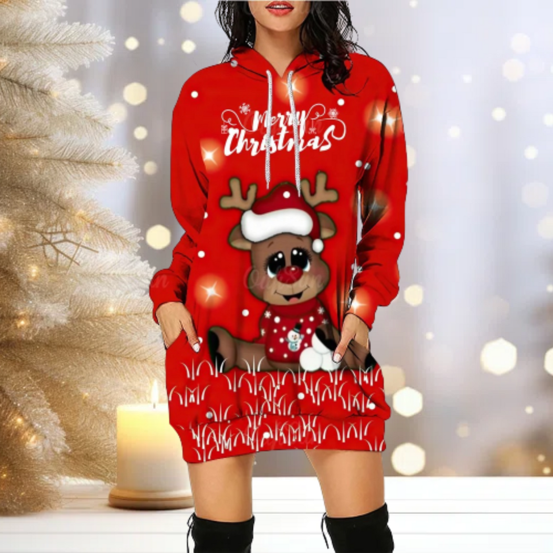Jul Hoodie - Mysig - Ren - Hoodie Klänning - Jultröja för kvinnor-Eva Jonsson