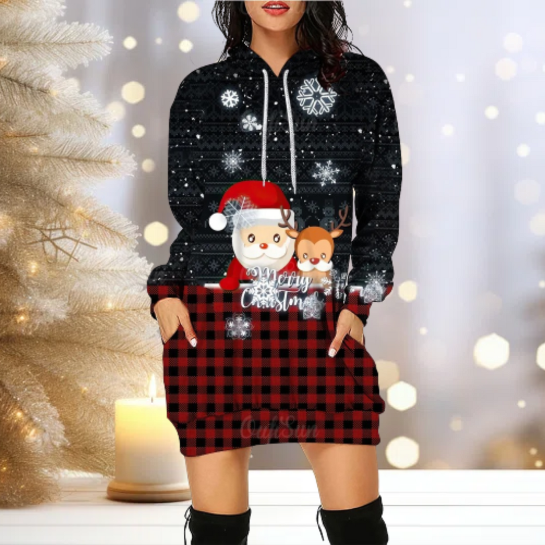 Jul Hoodie - Mysig - Ren - Hoodie Klänning - Jultröja för kvinnor-Eva Jonsson