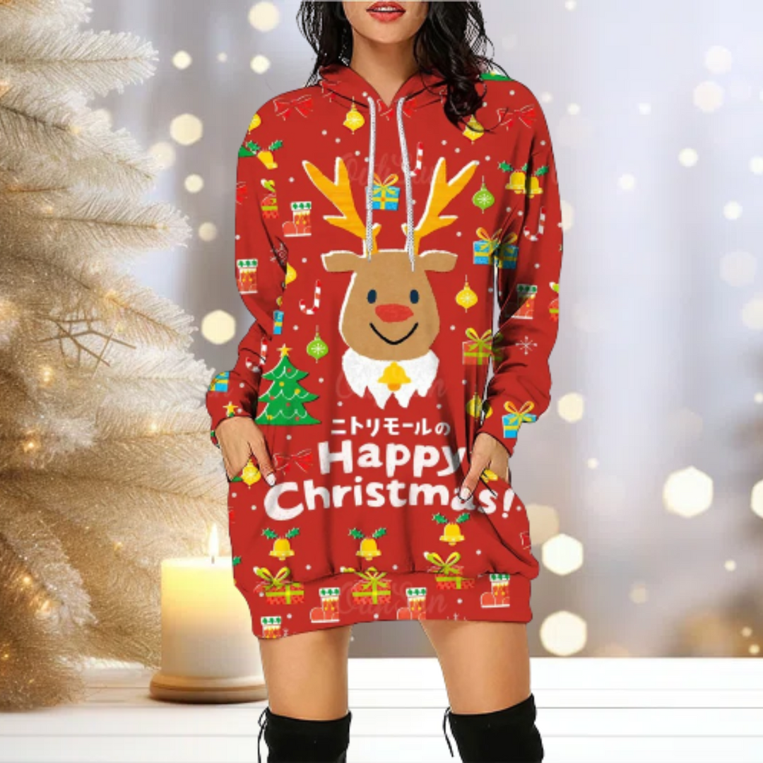 Jul Hoodie - Mysig - Ren - Hoodie Klänning - Jultröja för kvinnor-Eva Jonsson