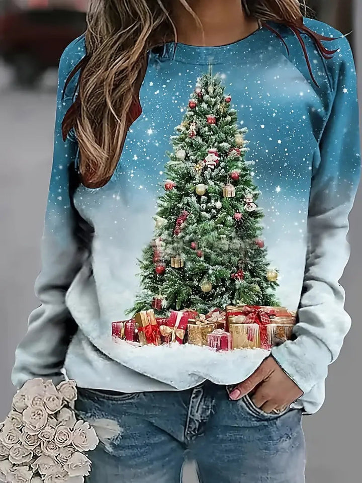 Jul Sweatshirt - Damtröja med rund hals och lös passform Julgran Pullover-Eva Jonsson