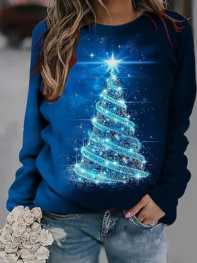 Jul Sweatshirt - Damtröja med rund hals och lös passform Julgran Pullover-Eva Jonsson