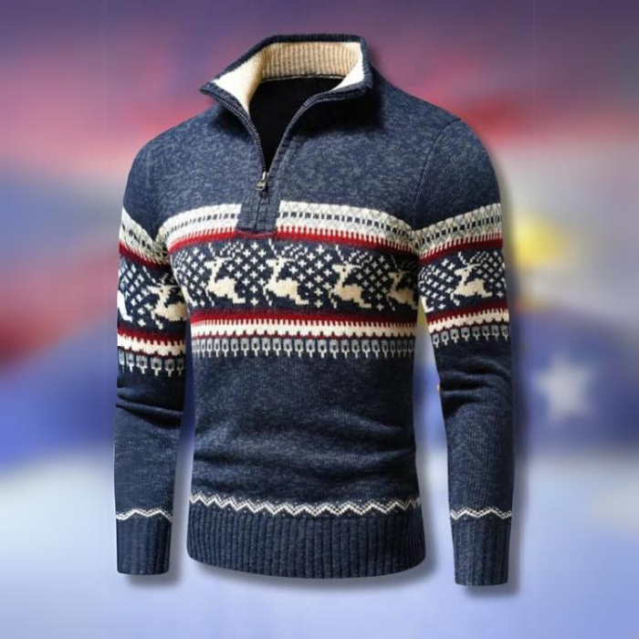 Jultröja | Half-Zip | Ren | Stickad tröja | Herrtröja-Eva Jonsson