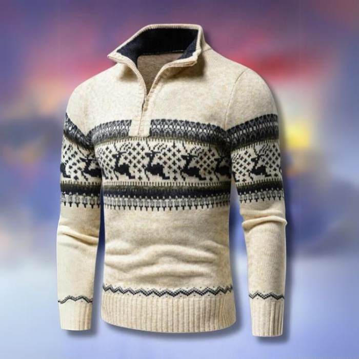 Jultröja | Half-Zip | Ren | Stickad tröja | Herrtröja-Eva Jonsson