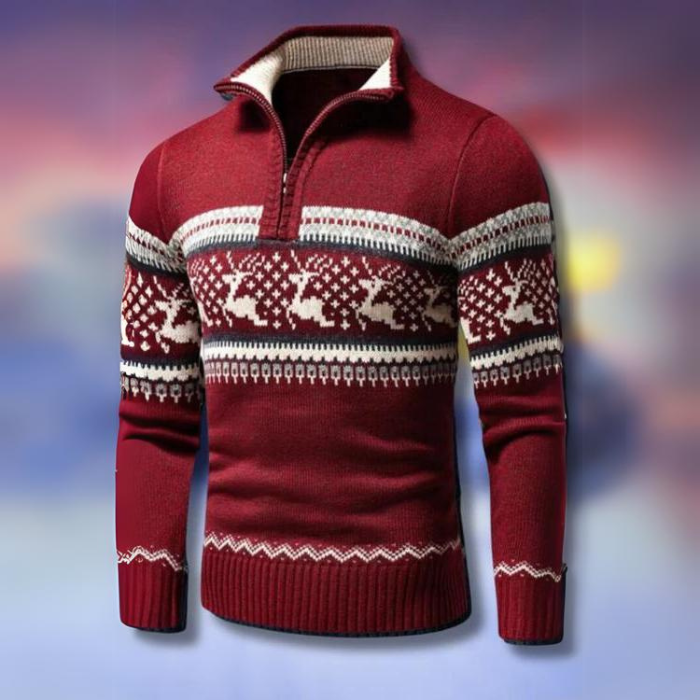 Jultröja | Half-Zip | Ren | Stickad tröja | Herrtröja-Eva Jonsson