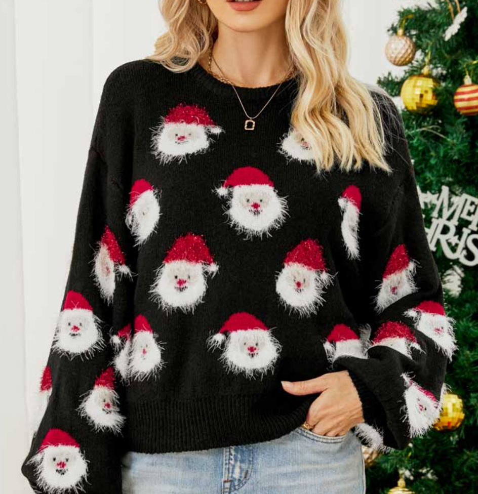 Jultröja | Jultomten | Långärmad | Ugly Xmas Jumper | Damstickat-Eva Jonsson
