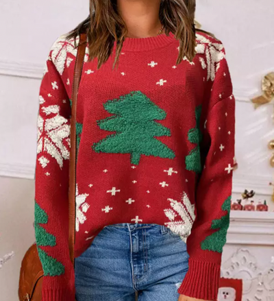 Jultröja | Röd | Mysig | Ful Xmas-tröja | Damstickat-Eva Jonsson