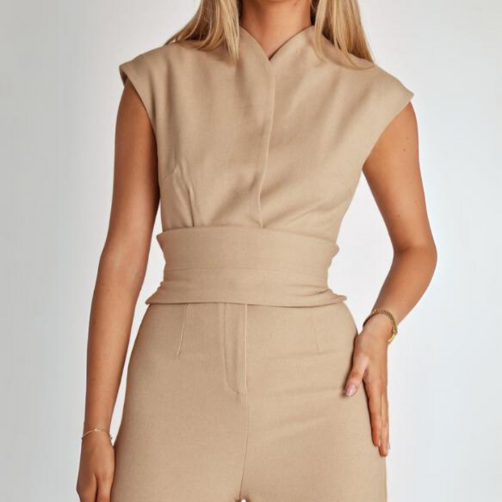 Jumpsuit - Elegant - Midja med knytband - Jumpsuit med vida ben - Ärmlös jumpsuit för kvinnor-Eva Jonsson