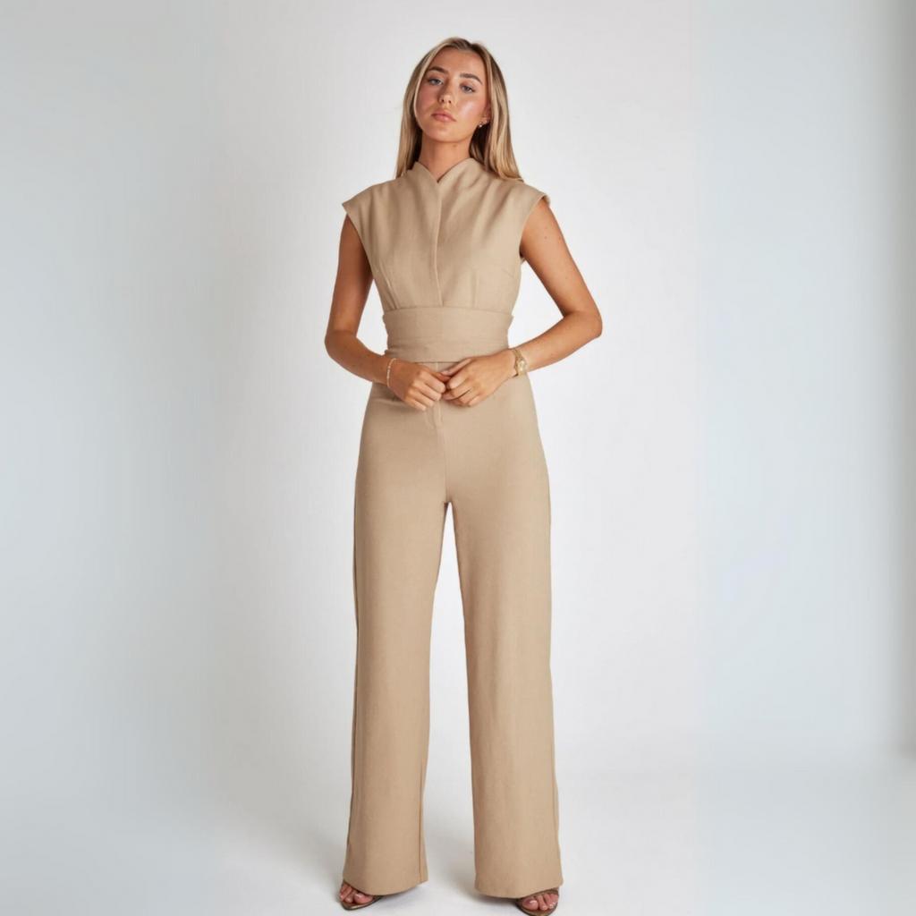 Jumpsuit - Elegant - Midja med knytband - Jumpsuit med vida ben - Ärmlös jumpsuit för kvinnor-Eva Jonsson