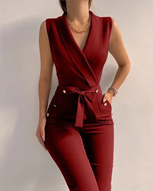 Jumpsuit - V-hals - Ärmlös - Elegant jumpsuit - Formell jumpsuit för kvinnor-Eva Jonsson