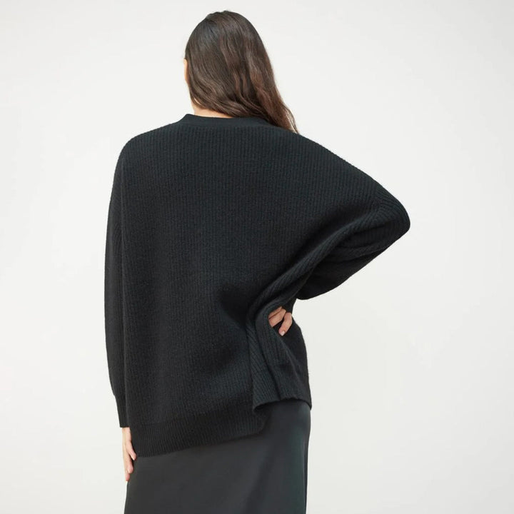 Kashmircardigan – Oversized stickad cardigan med V-ringning för dam-Eva Jonsson