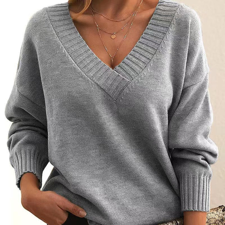 Kashmirtröja | V-hals | Loose Fit | Stickad tröja | Damkläder-Eva Jonsson