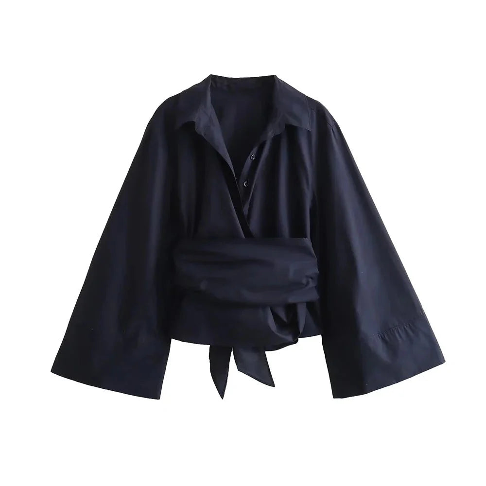 Kimono-blus | Långärmad | Knäppt | Omslagstopp | Damskjorta-Eva Jonsson
