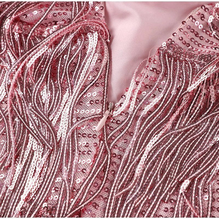 Kina | Dam Cocktailklänning, Paljetter & Fjädrar, Spaghettiband, Figursydd-Eva Jonsson