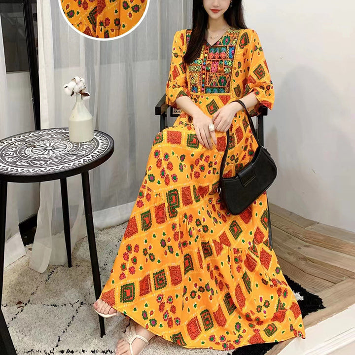 Klänning med axelband - rynkad midja - Midi - Sommarklänning - Sundress-Eva Jonsson