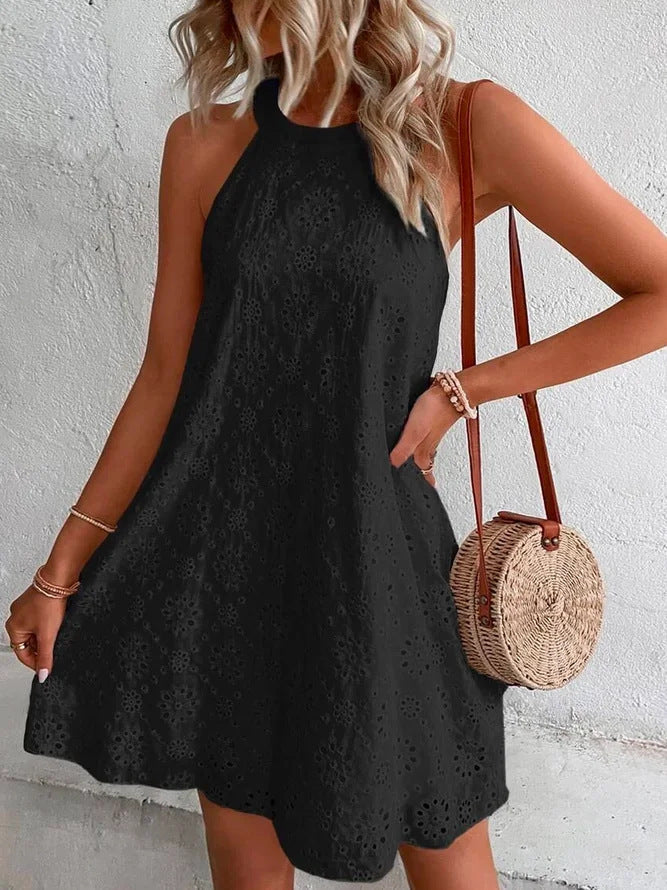 Klänning med halterneck - Ögonlapp - Chic - Miniklänning - Sommarklänning-Eva Jonsson