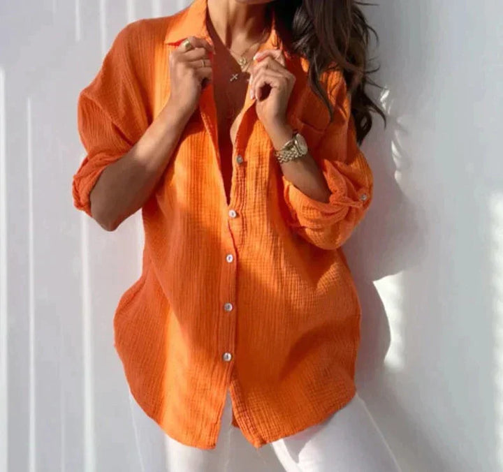 Knappblus – Långärmad, lätt oversized skjorta för damer-Eva Jonsson
