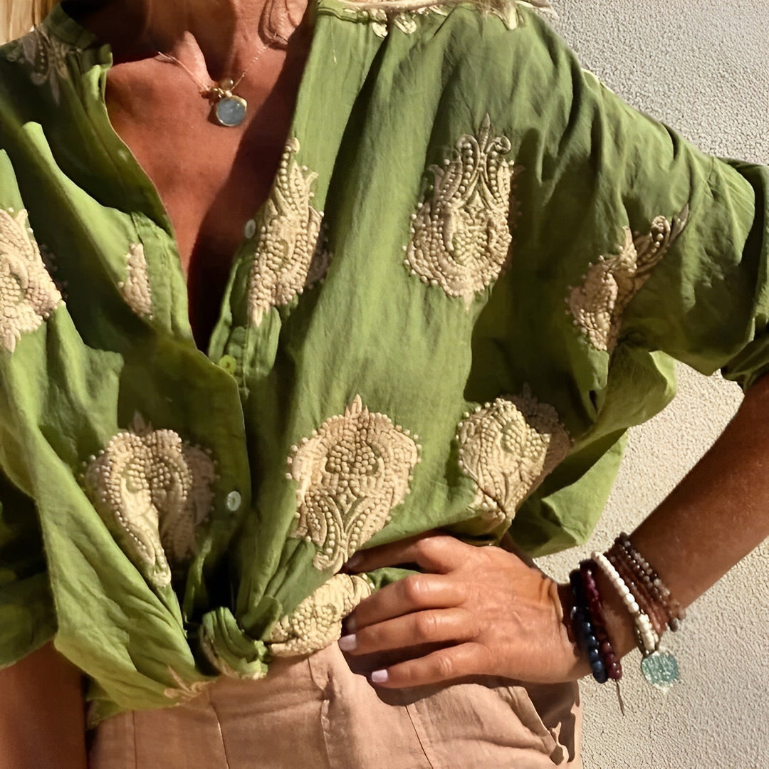 Knäppblus - Oversized - Långärmad - Bohoblus - Sommartoppar för kvinnor-Eva Jonsson