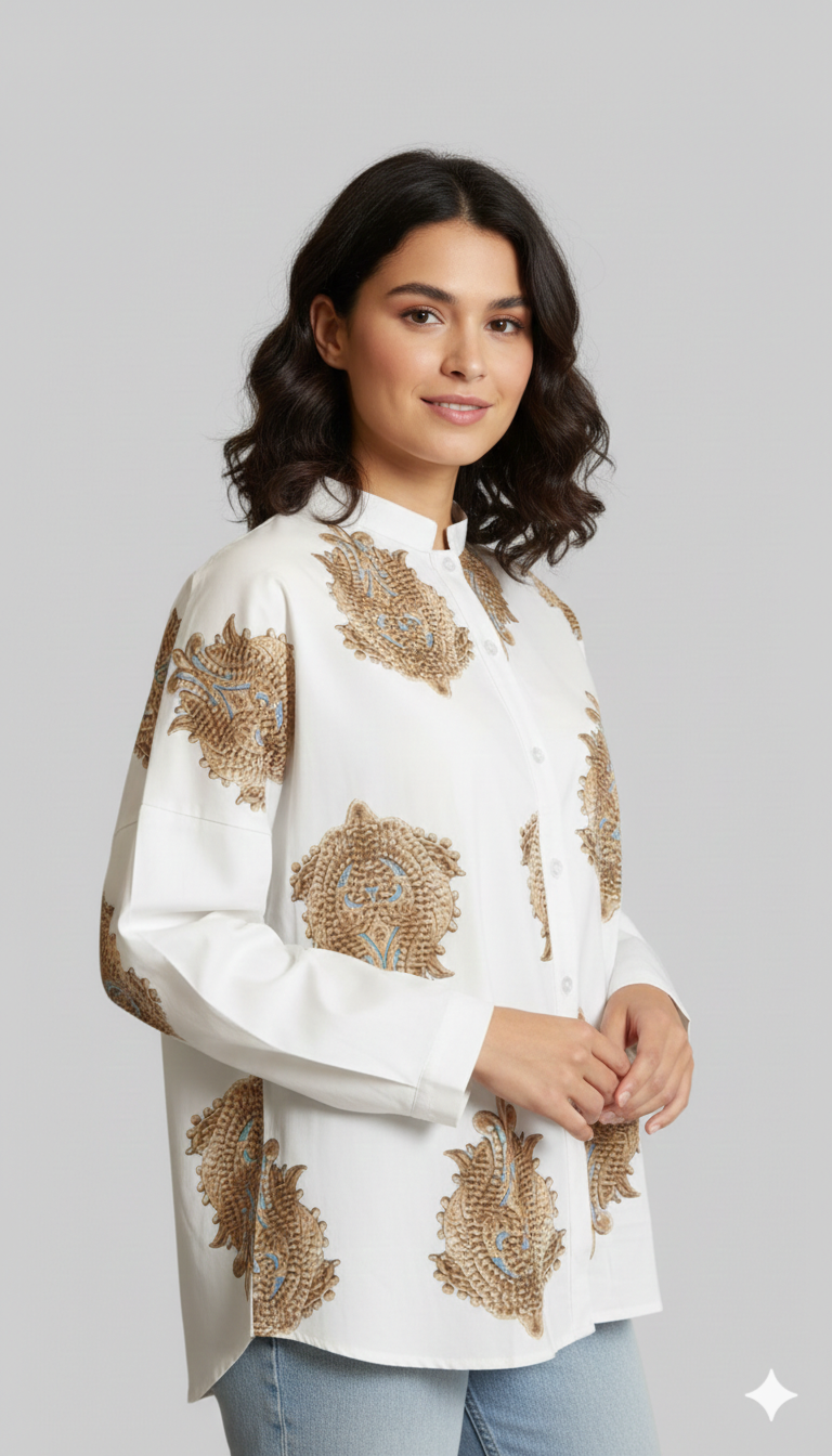 Knäppblus - Oversized - Långärmad - Bohoblus - Sommartoppar för kvinnor-Eva Jonsson