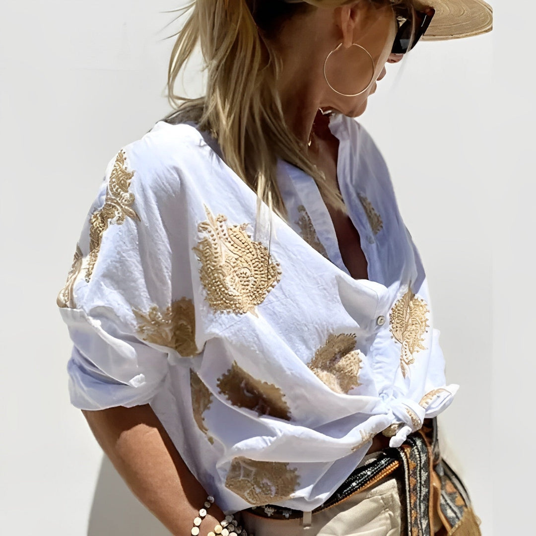 Knäppblus - Oversized - Långärmad - Bohoblus - Sommartoppar för kvinnor-Eva Jonsson