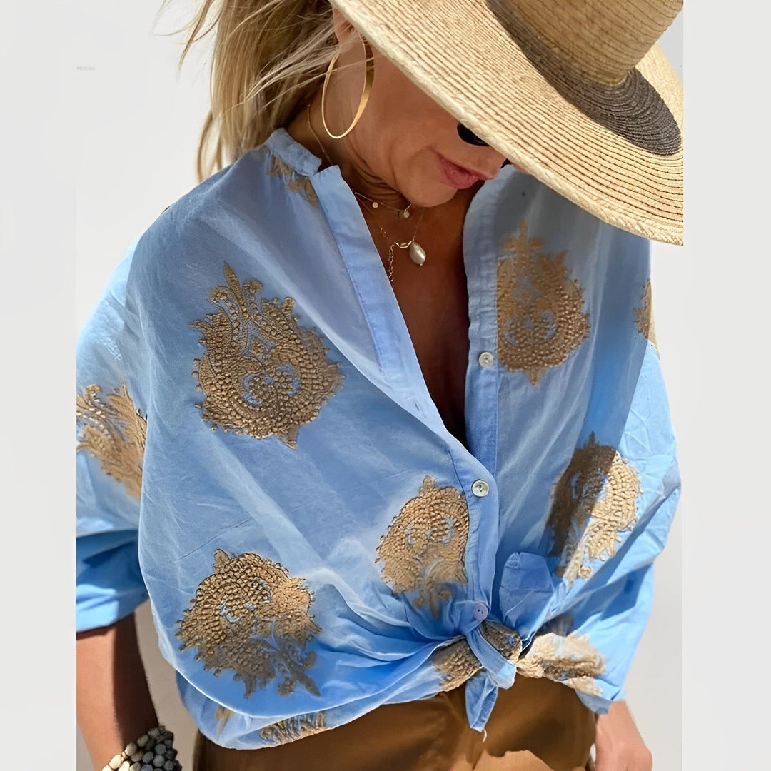 Knäppblus - Oversized - Långärmad - Bohoblus - Sommartoppar för kvinnor-Eva Jonsson