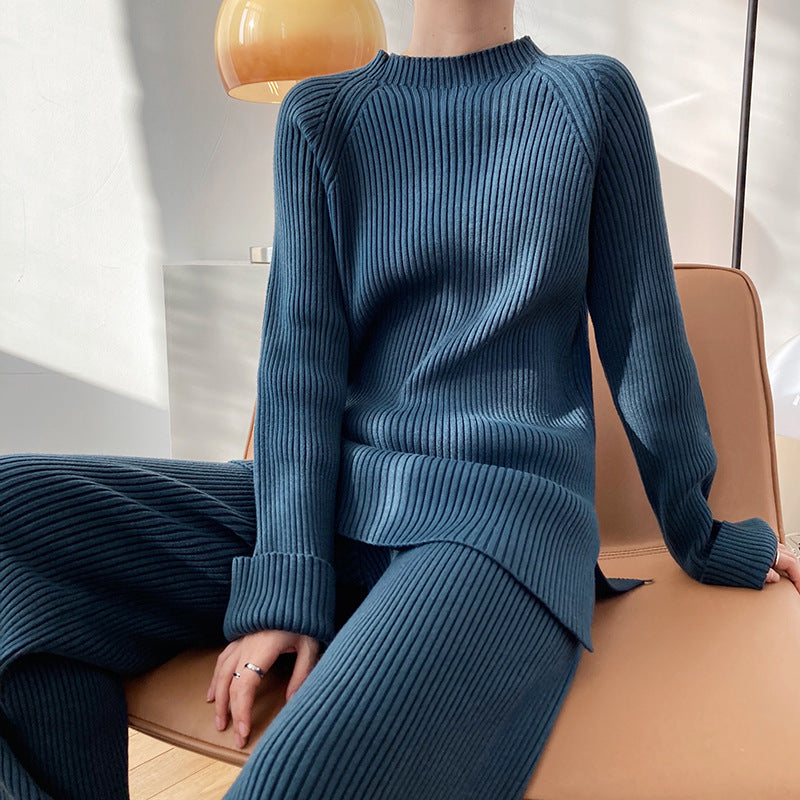 Knitted Co-Ord - Tvådelat Set med Ribbstickade Loungekläder för Kvinnor-Eva Jonsson