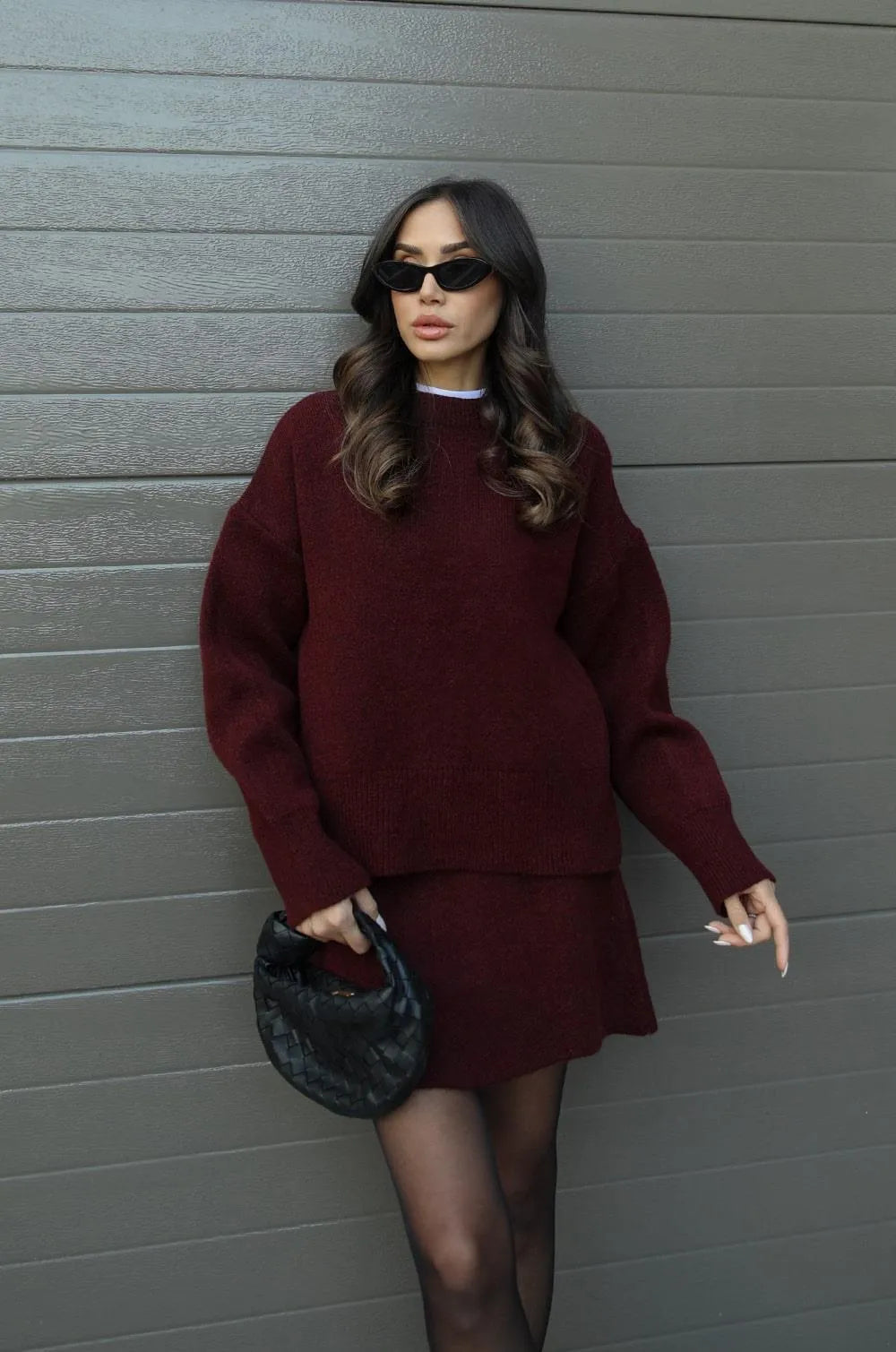 Knitted Co-Ord - Tvådelat set med minikjol och tröja för kvinnor-Eva Jonsson