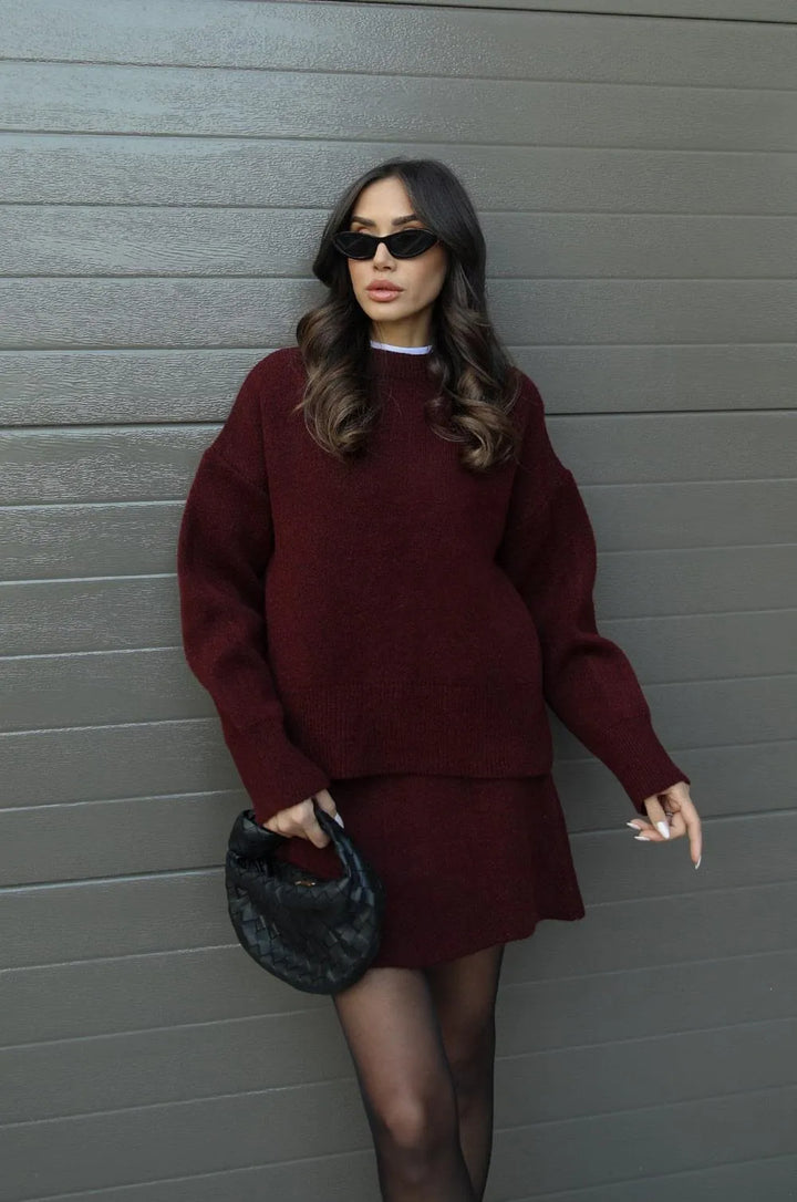 Knitted Co-Ord - Tvådelat set med minikjol och tröja för kvinnor-Eva Jonsson