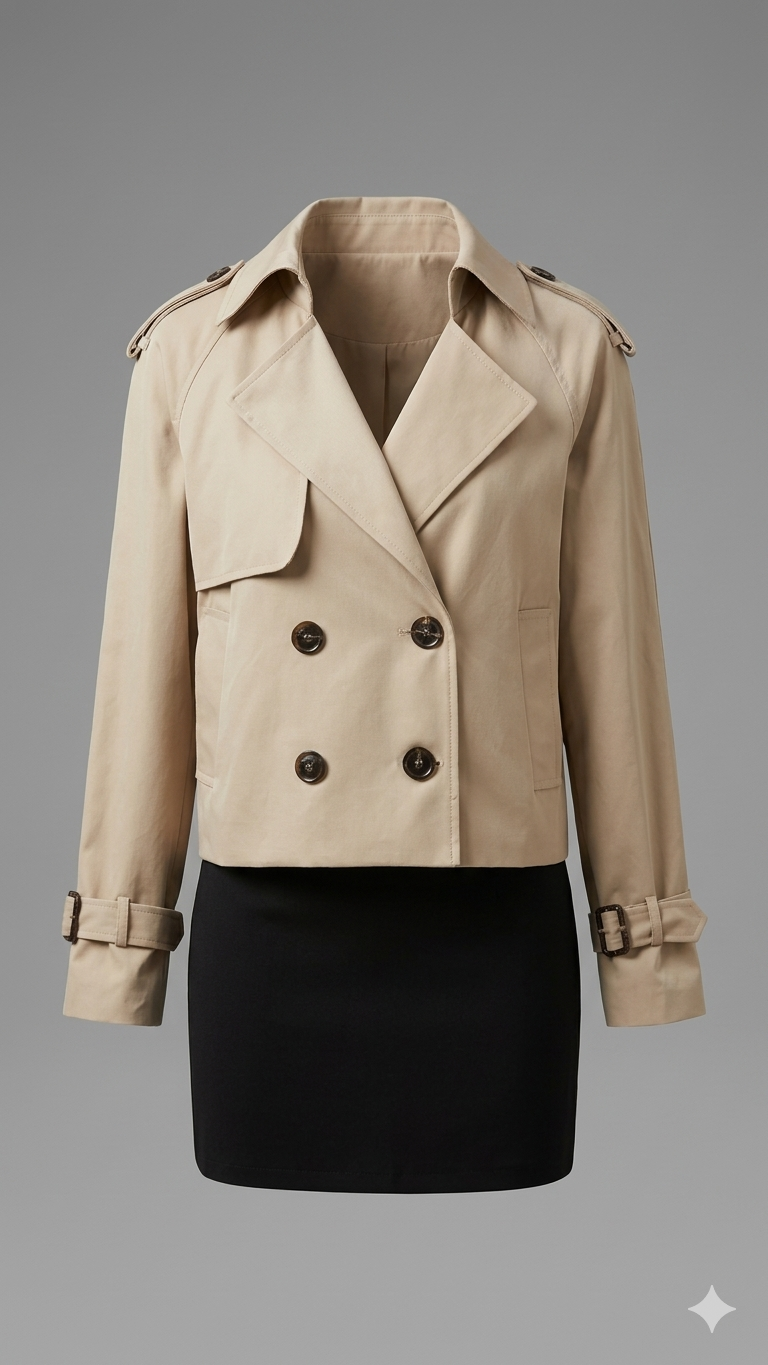 Kort Trench Coat - Bälte - Dubbelknäppt - Beige Trench Coat - Trench Coat Dam-Eva Jonsson