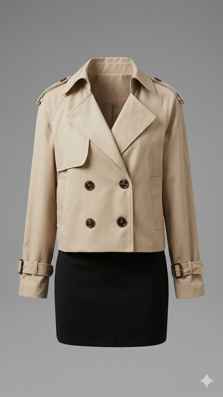 Kort Trench Coat - Bälte - Dubbelknäppt - Beige Trench Coat - Trench Coat Dam-Eva Jonsson