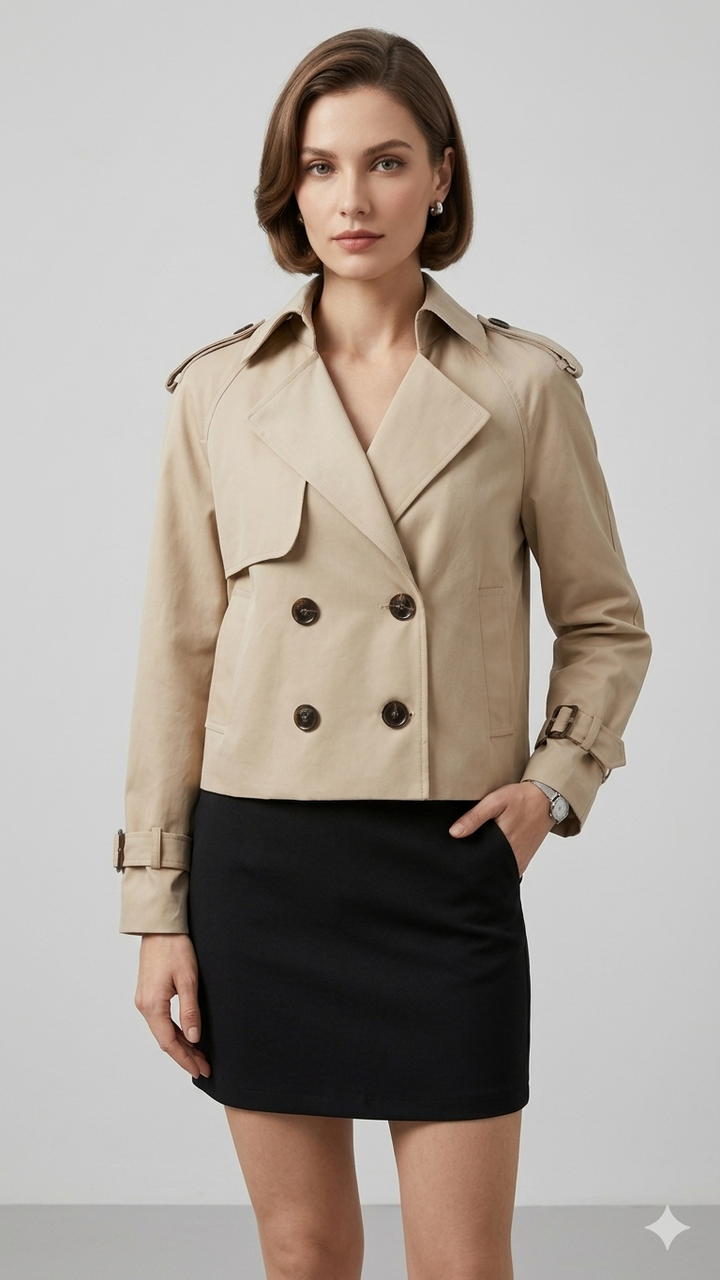 Kort Trench Coat - Bälte - Dubbelknäppt - Beige Trench Coat - Trench Coat Dam-Eva Jonsson