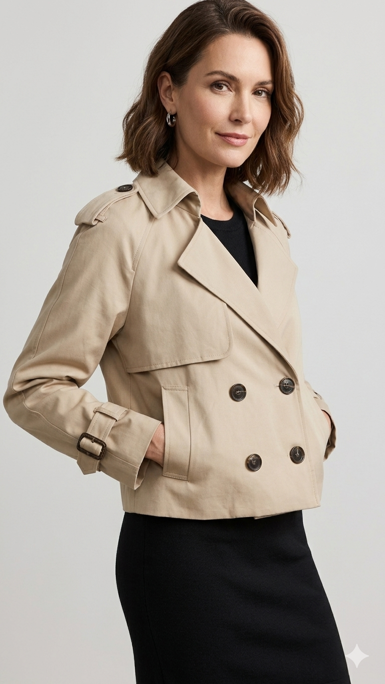 Kort Trench Coat - Bälte - Dubbelknäppt - Beige Trench Coat - Trench Coat Dam-Eva Jonsson