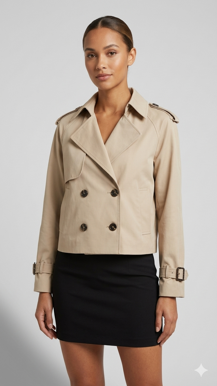 Kort Trench Coat - Bälte - Dubbelknäppt - Beige Trench Coat - Trench Coat Dam-Eva Jonsson