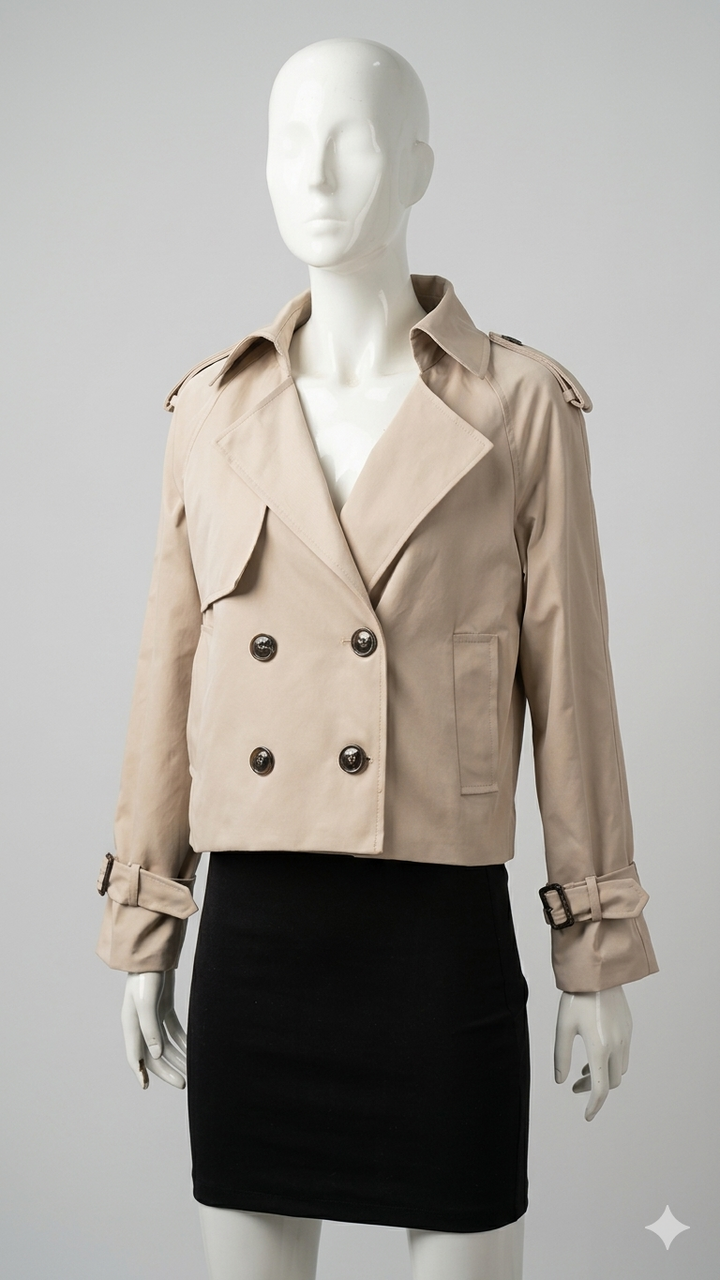 Kort Trench Coat - Bälte - Dubbelknäppt - Beige Trench Coat - Trench Coat Dam-Eva Jonsson