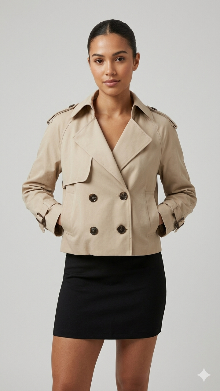 Kort Trench Coat - Bälte - Dubbelknäppt - Beige Trench Coat - Trench Coat Dam-Eva Jonsson